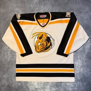 CCM Ski Doo Team Hockey Jersey Men's XL White Black Yellow Wasp Logo